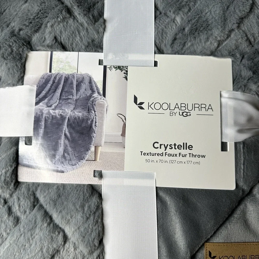KOOLABURRA by UGG‎ Crystelle Textured Faux Fur Throw Blanket 50 x 70 Gray NWT